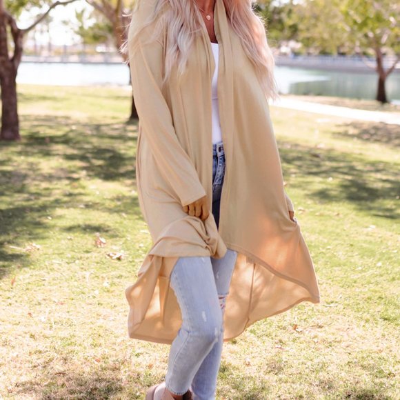 Make an offer!! Apricot Long Sleeve Pockets High Low Open Front Cardigan - Picture 4 of 13